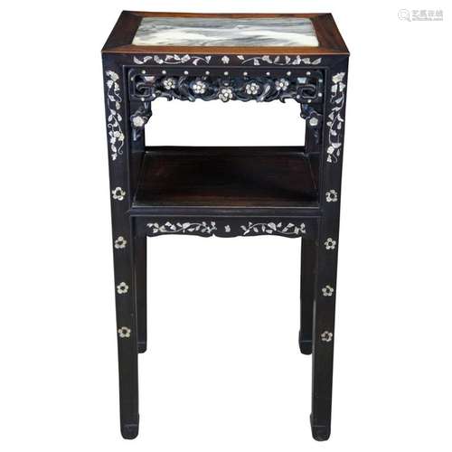 Antique Chinese Rosewood Mother of Pearl Inlay Marble Two Ti...