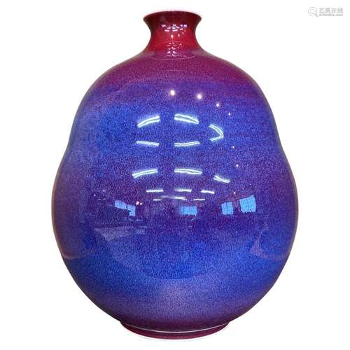 Japanese Contemporary Red and Blue Hand-Glazed Porcelain Vas...