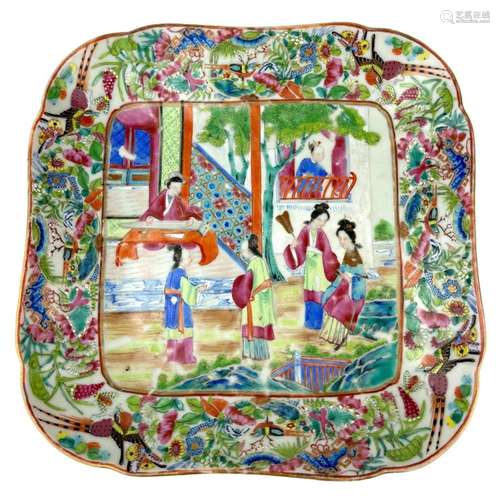 Chinese Export Porcelain Canton Famille Rose Square Dish, ca...