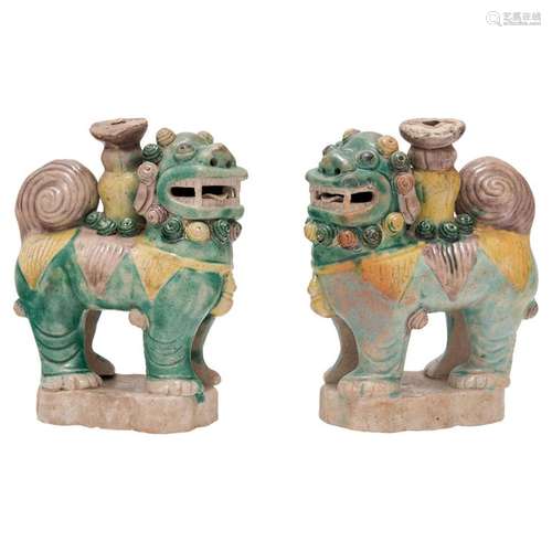 Pair of Chinese Sancai Fu Dog Incense Burners, c. 1850