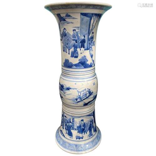 Chinese Kangxi Style Blue and White Chinoiserie Gu Form Beak...