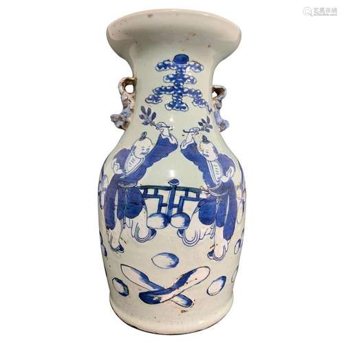 Porcelain Baluster Vase "Blanc Bleu" China 19th Ce...