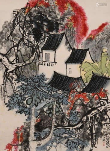 石鲁 (1919-1982） 木板水印《石鲁·花丛中》