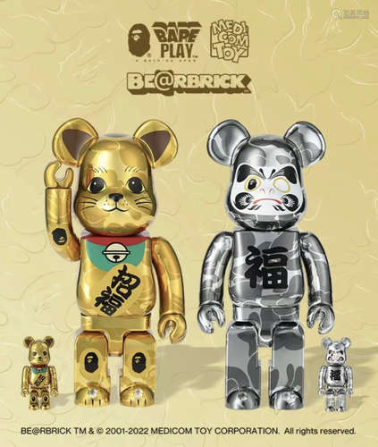 BE@RBRICK BAPE招财猫金、达摩银 400%×2,100%×2