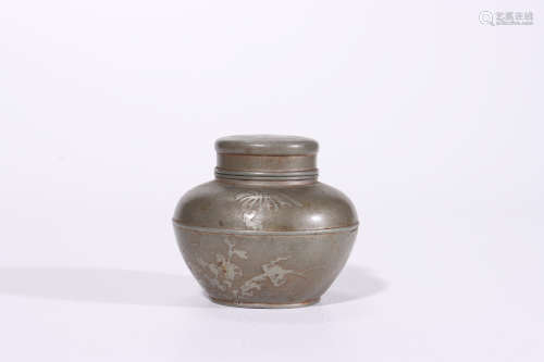 昭和 锡制“竹纹”茶叶罐
