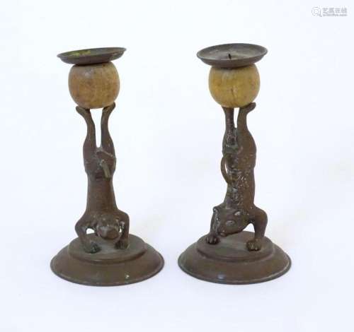 Two 20thC novelty cast candlesticks by Arthur Court, the col...