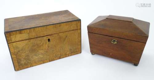 A 19thC walnut tea caddy with crossbanding, opening to revea...