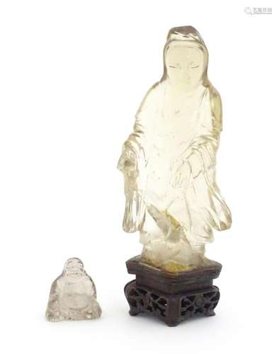 Two Oriental rock crystal style carved items comprising a sm...