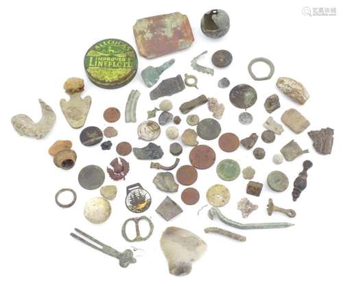 A quantity of metal detecting finds to include a crotal bell...