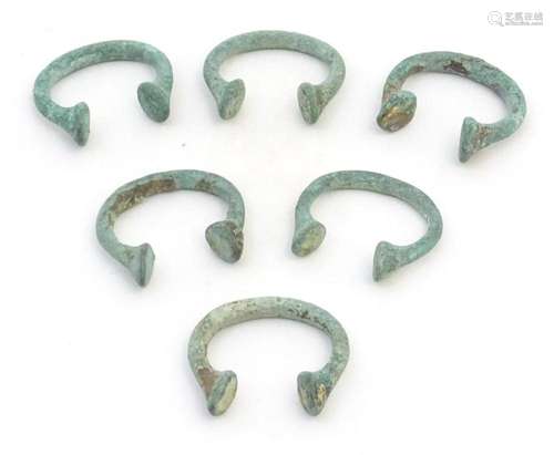 Six African bronze Okpoho style manilla currency bracelets. ...