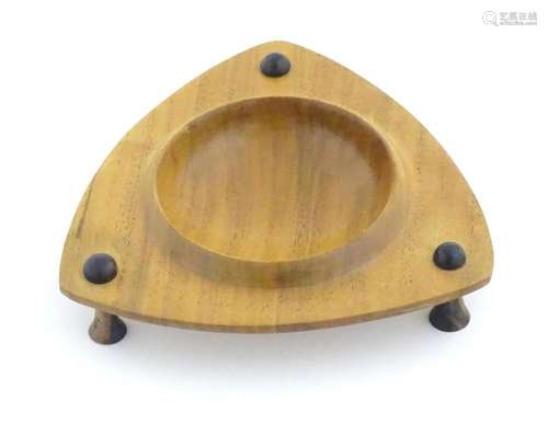 A 20thC Scandinavian modernist treen hardwood triform bowl /...