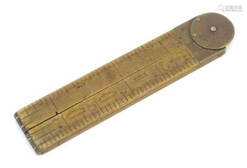 A 20thC folding boxwood and brass rule with protractor by J....