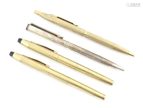 A 9ct gold cased ballpoint pen, together with two Cross V20 ...