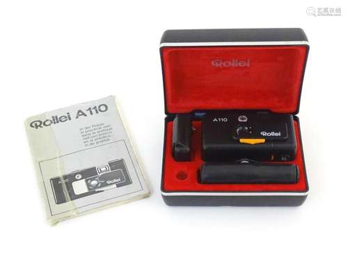 A cased mid 20thC Rollei A110 subminiature camera, with a fl...