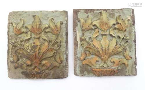 A pair of early 19thC carved wooden plaques of rectangular f...