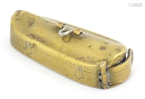 A 19thC brass vesta case modelled as a stylised instrument c...