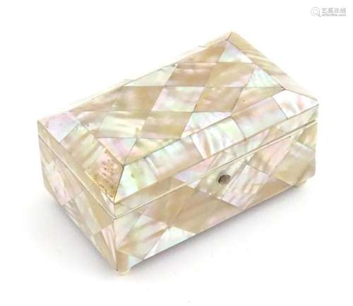 A Victorian mother of pearl box with hinged lid. Approx. 1 3...