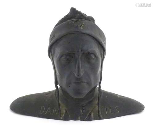 An early 20thC cast bronze portrait bust of Dante Alighieri,...