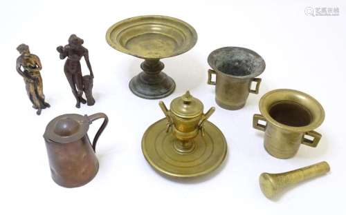 A quantity of assorted metalware to include a brass twin han...