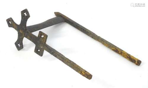 A 19thC cast iron boot scraper with pierced cruciform / cros...