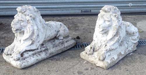 Garden Statuary : A pair of 20thC composite stone recumbent ...