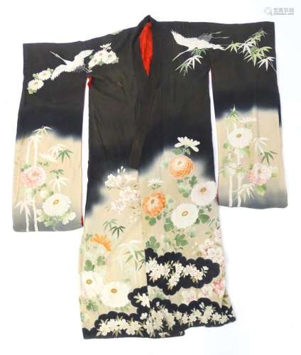 Vintage fashion / clothing: A black, patterned Japanese silk...