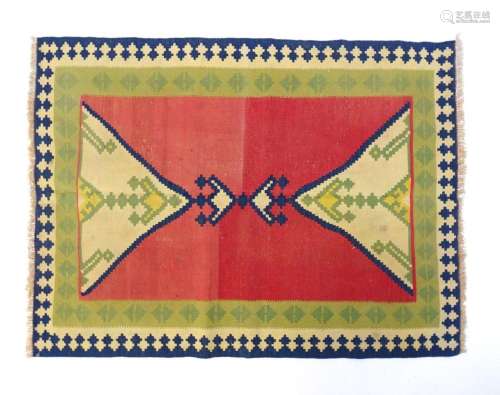Carpet / rug : A Qashgai Kilim with red ground with geometri...