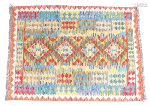 Carpet / Rug: An Anatolian Kilim with bright geometric borde...