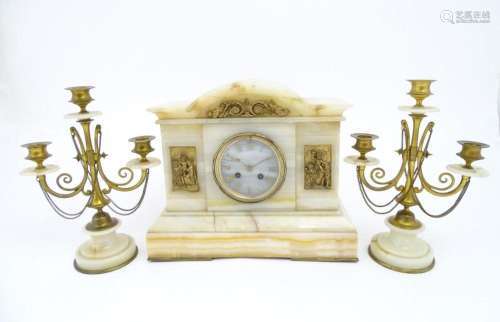 A late 19thC / early 20thC French mantle clock garniture / g...
