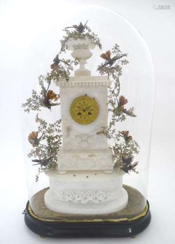 A 19thC French 8 day mantel clock, the gilt dial with acanth...