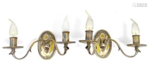 A pair of silver plate twin branch wall lights. Approx. 6&qu...