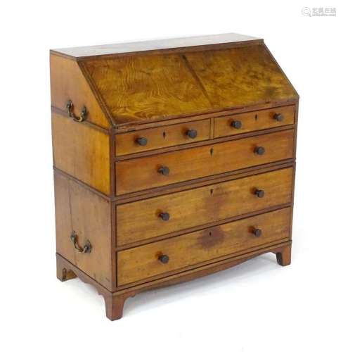 A late 18thC mahogany ships / cottage bureau, having a fall ...