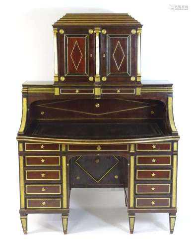 An early 19thC Russian mahogany, brass and giltwood desk, Th...