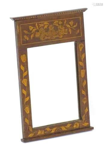 A 19thC mahogany mirror with satinwood marquetry decoration....