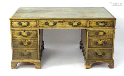 A 19thC mahogany double pedestal partners desk, having an in...