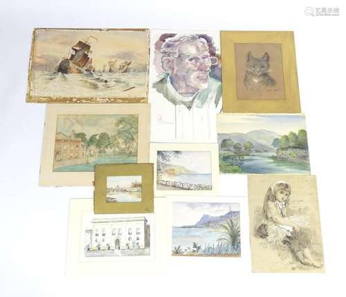 A folio of assorted 19th century and later watercolours to i...