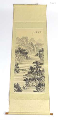 A Chinese hanging scroll with ink / watercolour detail depic...