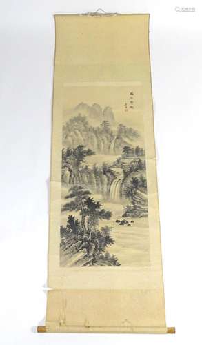 A Chinese hanging scroll with ink / watercolour detail depic...