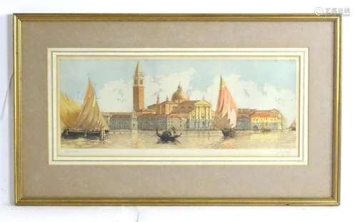 Delpin, 20th century, Colour aquatint, San Giorgio Maggiore,...