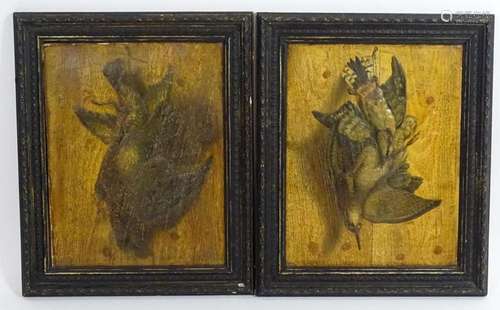 A pair of Victorian prints on embossed card depicting hangin...