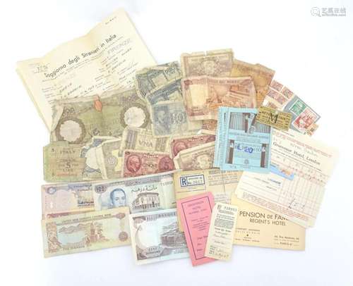 A quantity of various 20thC bank notes from Italy, Moroccan ...