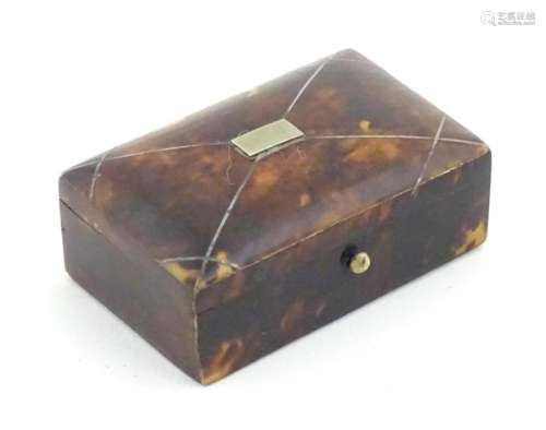 A 19thC tortoiseshell snuff box with inlaid stringing detail...