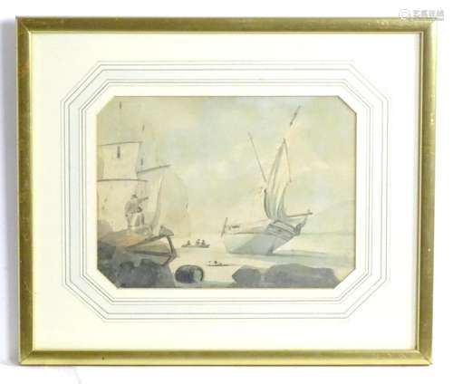 Early 19th century, Watercolour, A coastal scene with moored...