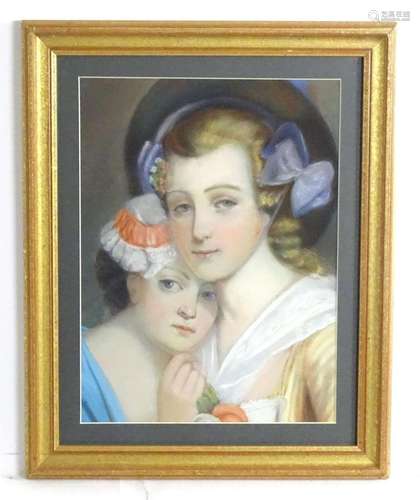 Late 19th / early 20th century, Pastel on paper, Two sisters...