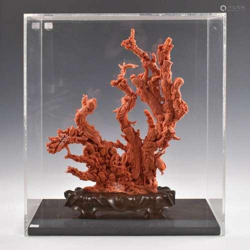 A CHINESE LARGE RED CORAL IN DISPLAY CASE
