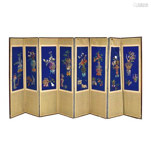 A KOREAN STYLE 8 PANELS EMBROIDERY SCREEN