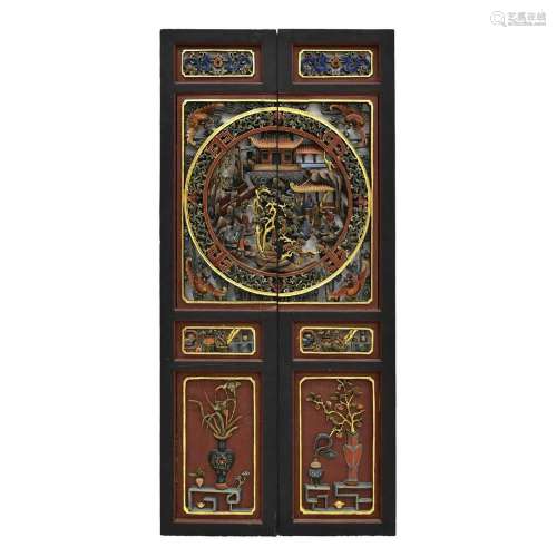 PAIR OF CHINESE WOODEN ENGRAVED SCREEN