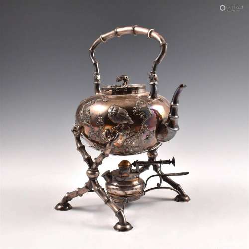 A CHINESE SILVER TEAPOT