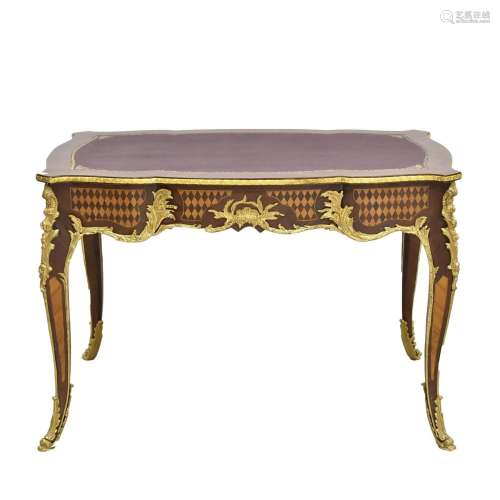 A LOUIS XV MAHOGANY & GILT BONZE BUREAU PLAT