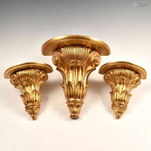 3 PCS FRENCH STYLLE GILT WOOD CARVING WALL SCONES